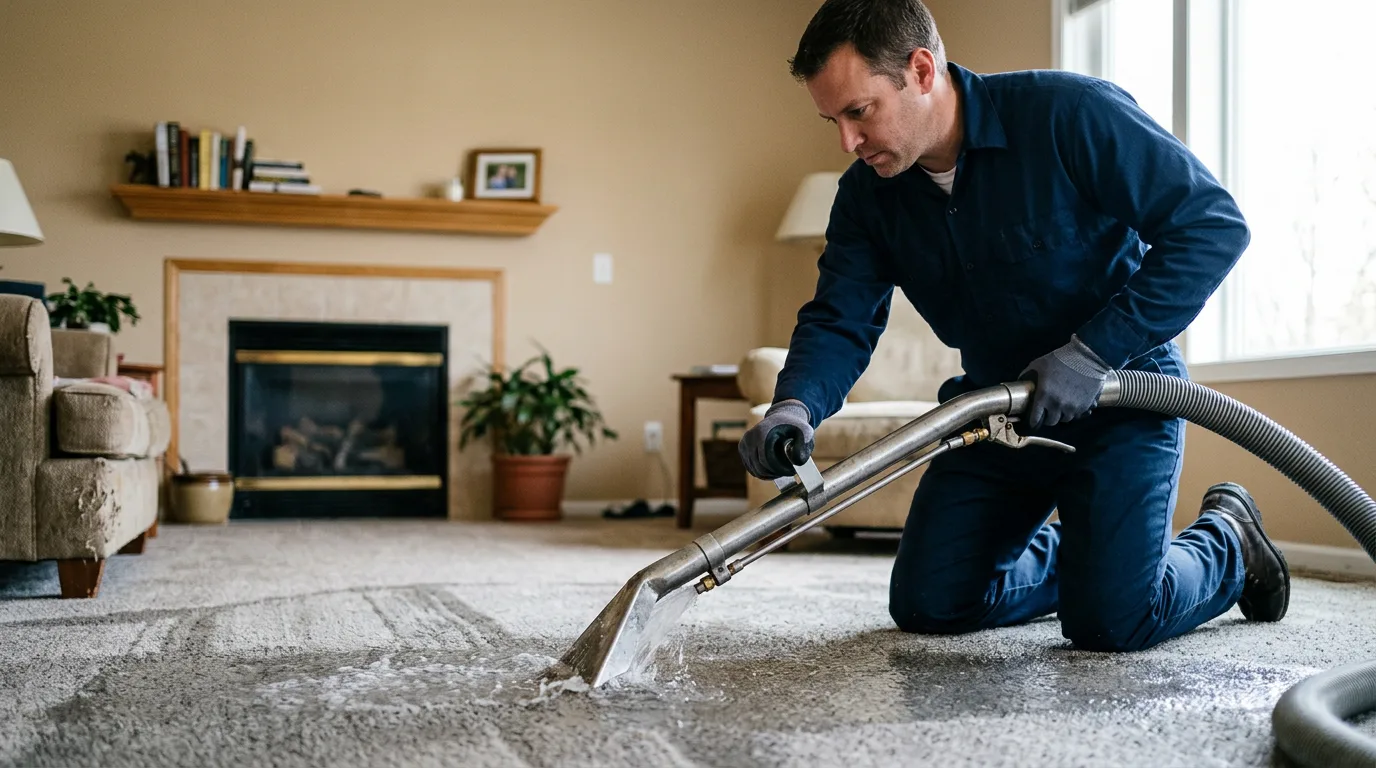 Water damage restoration technician working near Flower Mound, TX